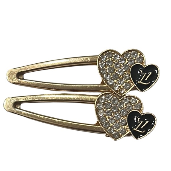 Accessories - Gold and Black hearts Lux Inspired Fashion Logo Heart Hair Clips